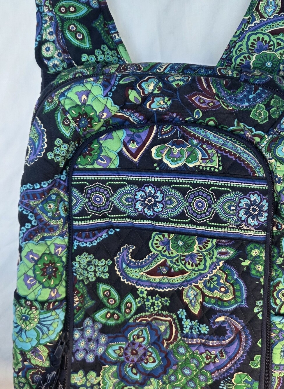 Vera Bradley Blue Green Paisley Backpack W/Laptop Compartment and Wallet Pocket